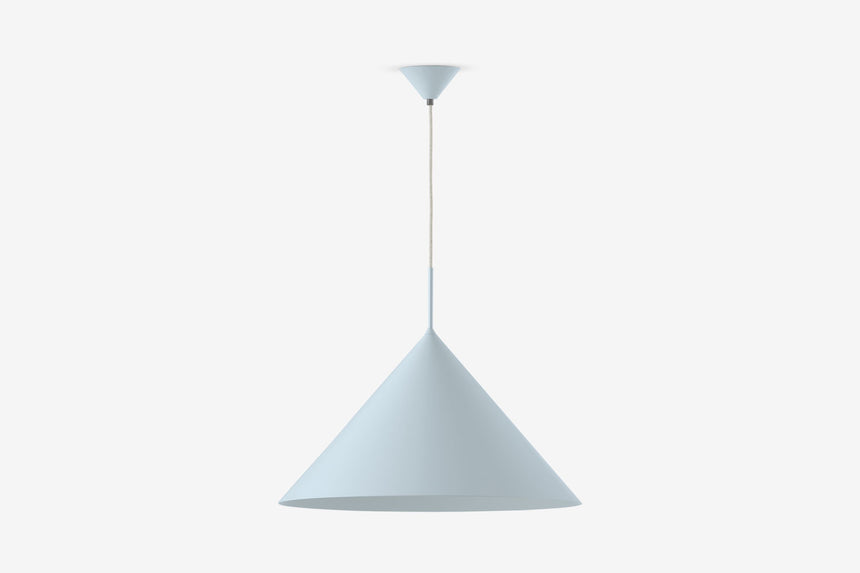 Jasnoniebieska lampa wisząca ze stożkowym kloszem