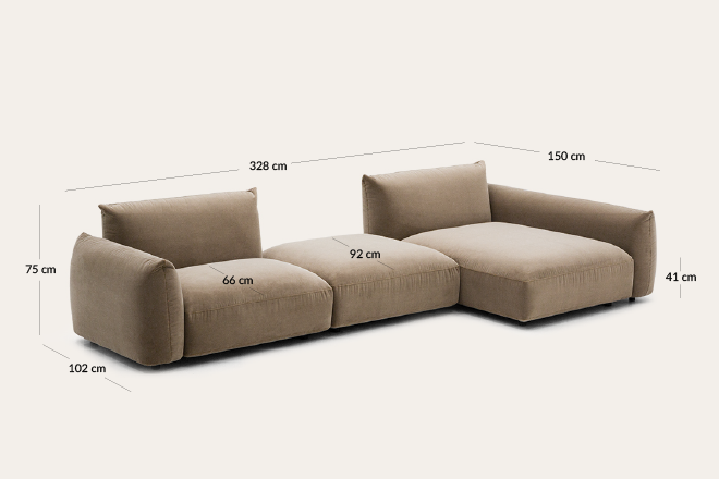 Sofa narożna modułowa PILLOVE 157 × 328 cm z pufem