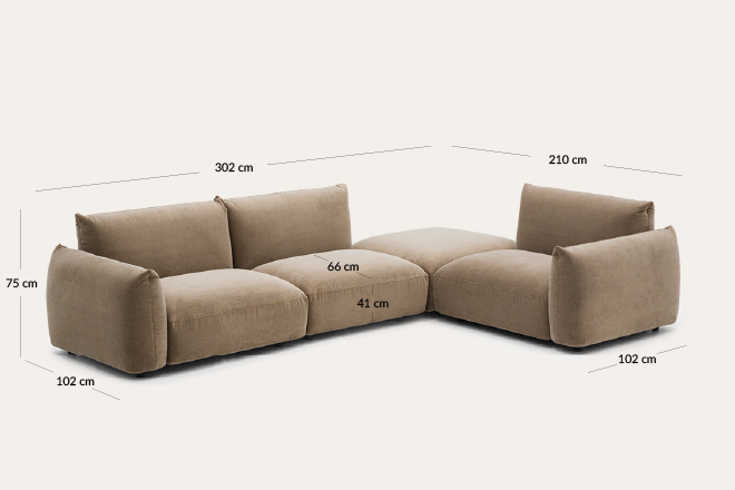 Sofa narożna modułowa PILLOVE 210 × 302 cm